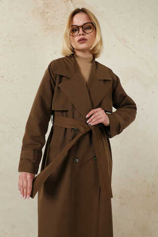 Oversize Kruvaze Trençkot Kahverengi - 5