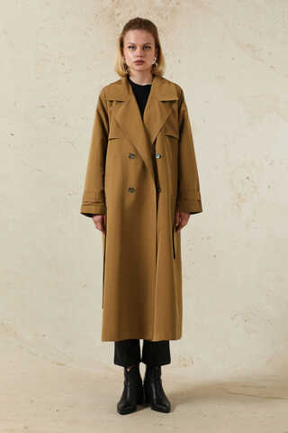 Oversize Kruvaze Trençkot Taba - 3