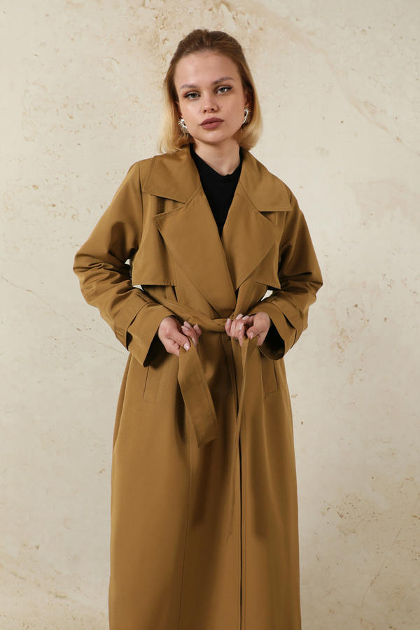 Oversize Kruvaze Trençkot Taba - 2