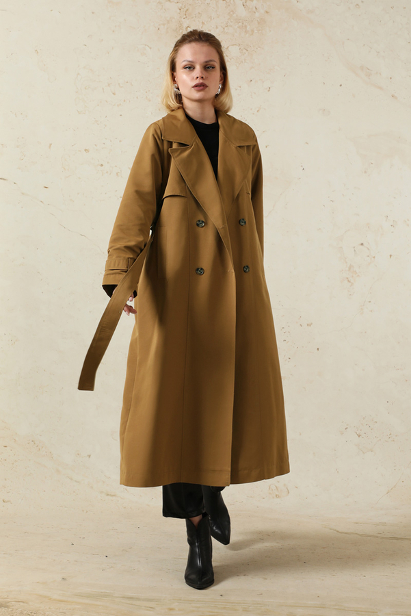 Oversize Kruvaze Trençkot Taba - 1