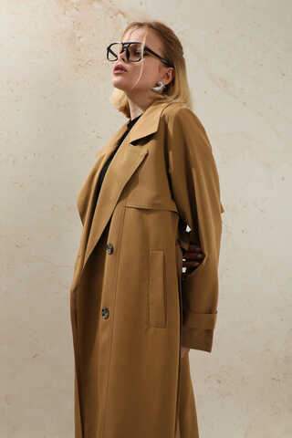 Oversize Kruvaze Trençkot Taba - 4