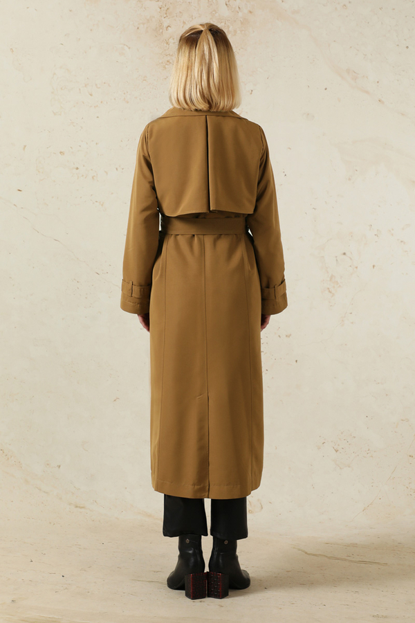 Oversize Kruvaze Trençkot Taba - 5