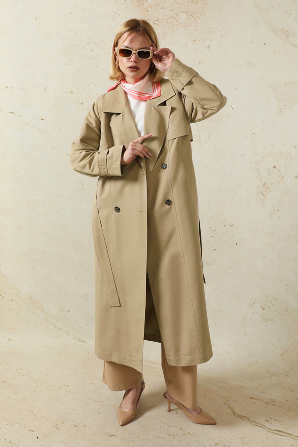 Oversize Kruvaze Trençkot Taş