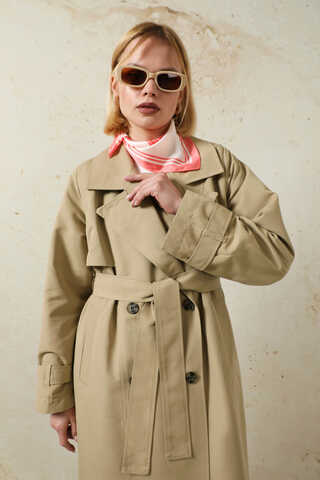 Oversize Kruvaze Trençkot Taş - 2