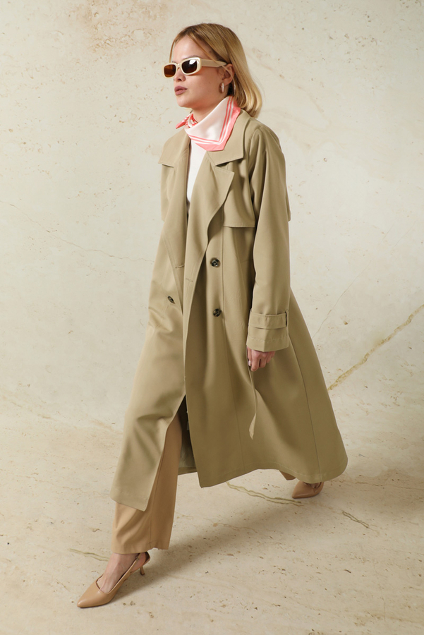 Oversize Kruvaze Trençkot Taş - 3