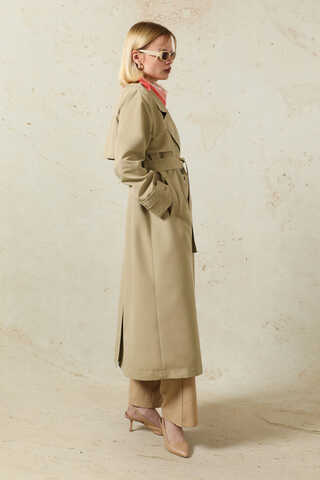 Oversize Kruvaze Trençkot Taş - 4