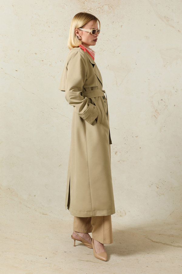 Oversize Kruvaze Trençkot Taş - 4