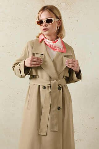 Oversize Kruvaze Trençkot Taş - 5