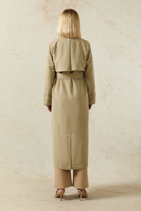 Oversize Kruvaze Trençkot Taş - 6