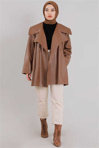 Oversize Leather Jacket Tan - 1
