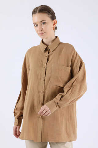 Oversize Müslin Gömlek Camel - 2