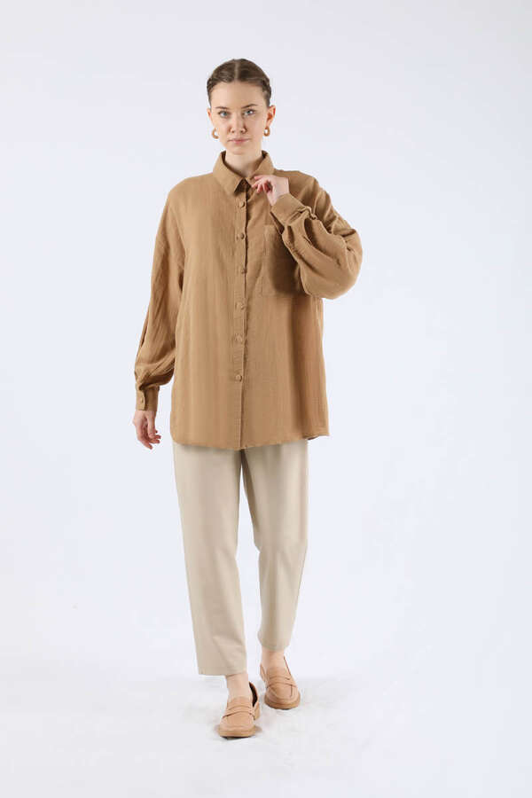 Oversize Muslin Shirt Camel - 1