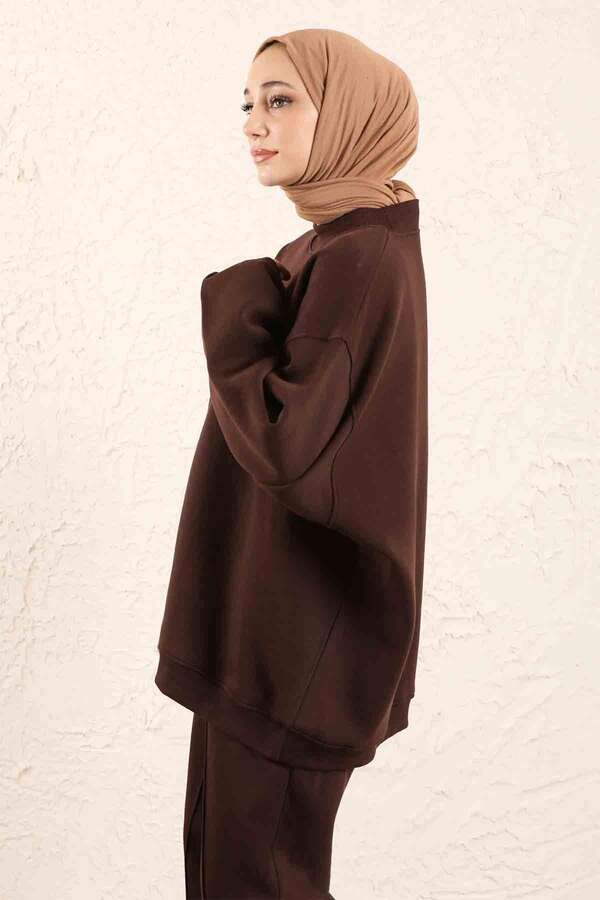 Oversize Plain Sweat Brown - 5