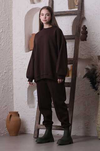 Oversize Plain Sweat Brown - 1