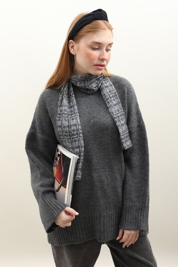 Oversize Ribanalı Kazak Antrasit - 4