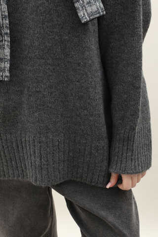 Oversize Ribanalı Kazak Antrasit - 6