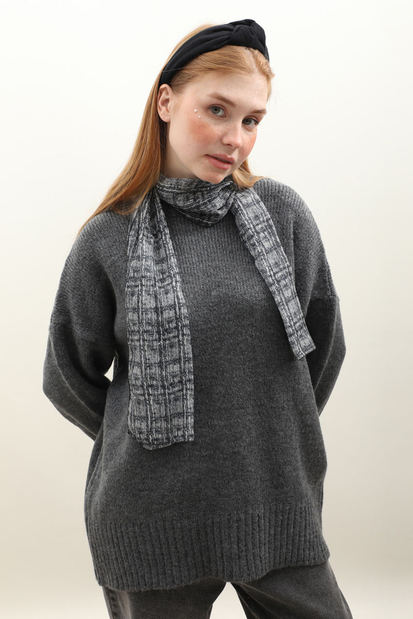 Oversize Ribanalı Kazak Antrasit - 1