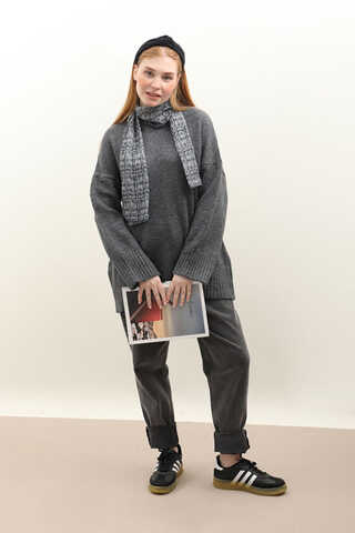 Oversize Ribanalı Kazak Antrasit - 2