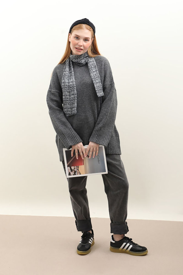 Oversize Ribanalı Kazak Antrasit - 2