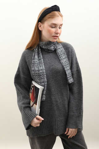 Oversize Ribanalı Kazak Antrasit - 4