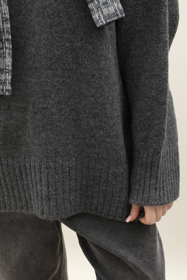 Oversize Ribanalı Kazak Antrasit - 6