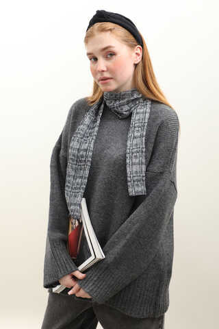 Oversize Ribanalı Kazak Antrasit - 7