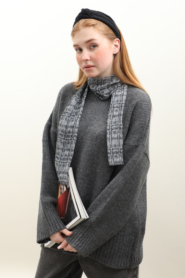 Oversize Ribanalı Kazak Antrasit - 7