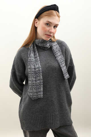 Oversize Ribanalı Kazak Antrasit - 1