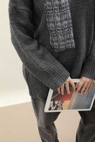 Oversize Ribanalı Kazak Antrasit - 8