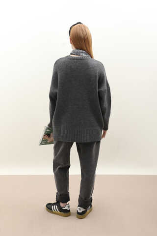 Oversize Ribanalı Kazak Antrasit - 9