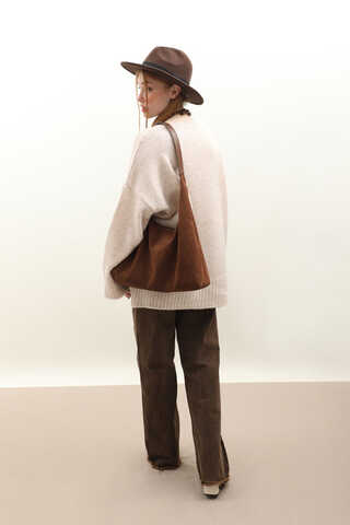 Oversize Ribanalı Kazak Ekru - 6