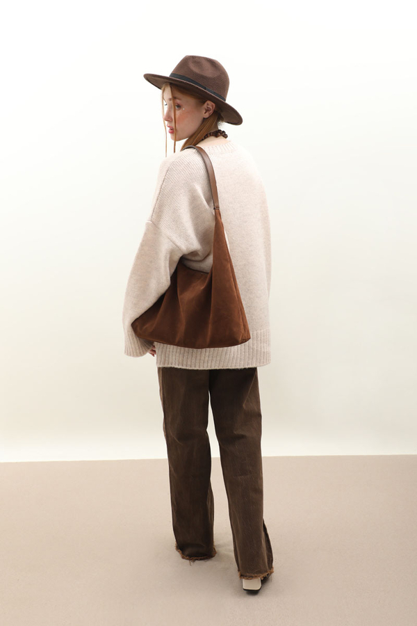 Oversize Ribanalı Kazak Ekru - 6