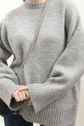 Oversize Ribanalı Kazak Gri - 1