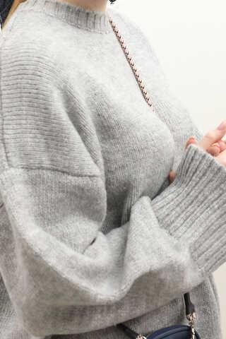 Oversize Ribanalı Kazak Gri - 5