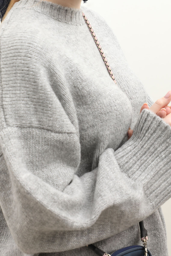 Oversize Ribanalı Kazak Gri - 5