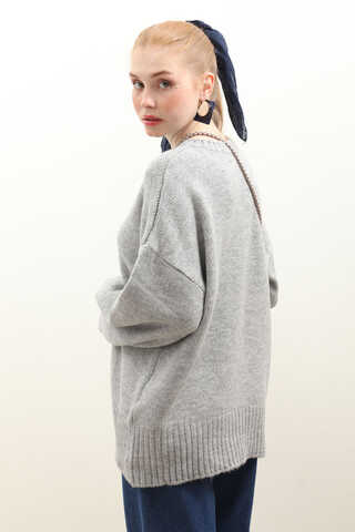 Oversize Ribanalı Kazak Gri - 10