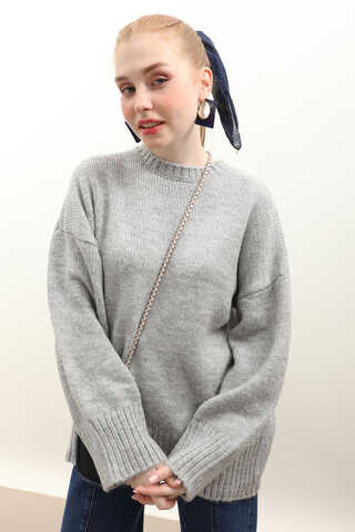 Oversize Ribanalı Kazak Gri - 4