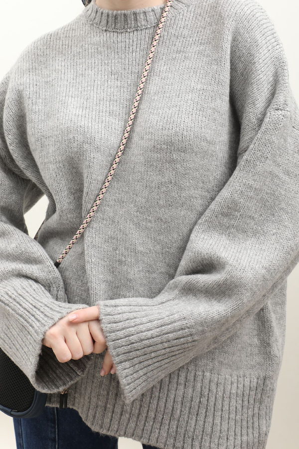 Oversize Ribanalı Kazak Gri - 1