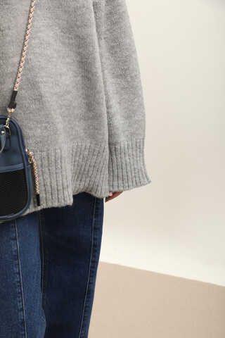 Oversize Ribanalı Kazak Gri - 6