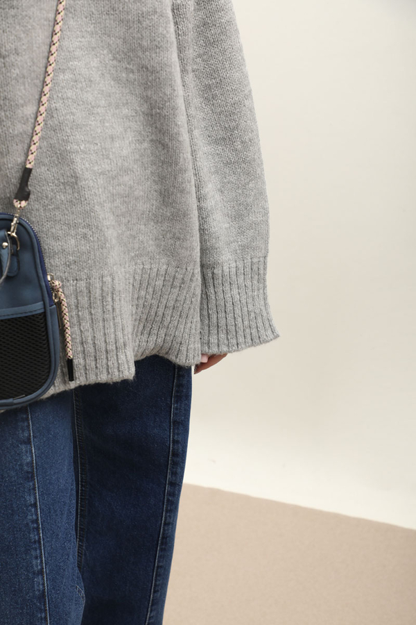 Oversize Ribanalı Kazak Gri - 6