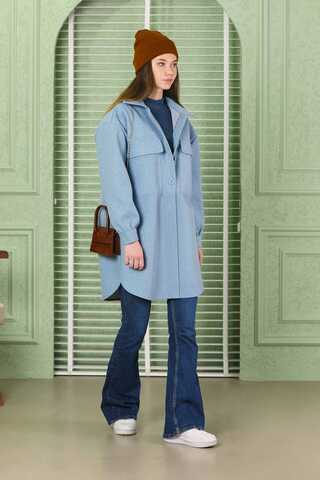Oversize Shirt Jacket Baby Blue - 4