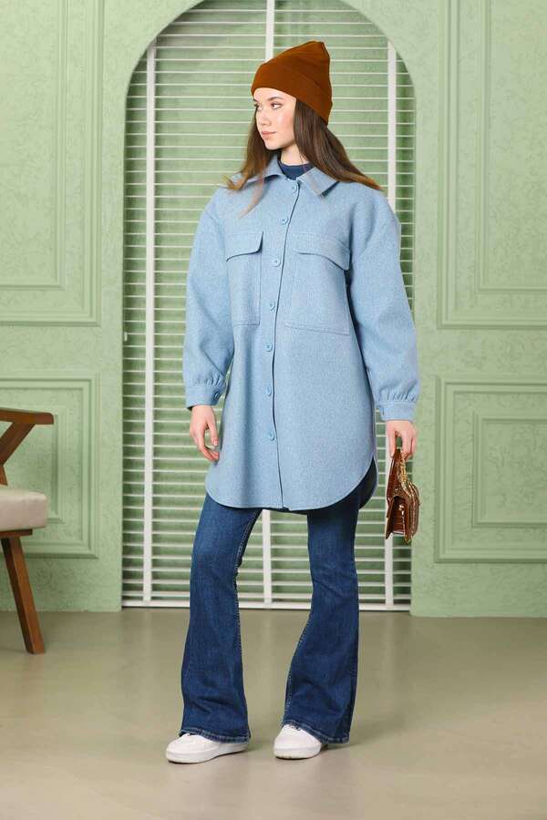 Oversize Shirt Jacket Baby Blue - 7