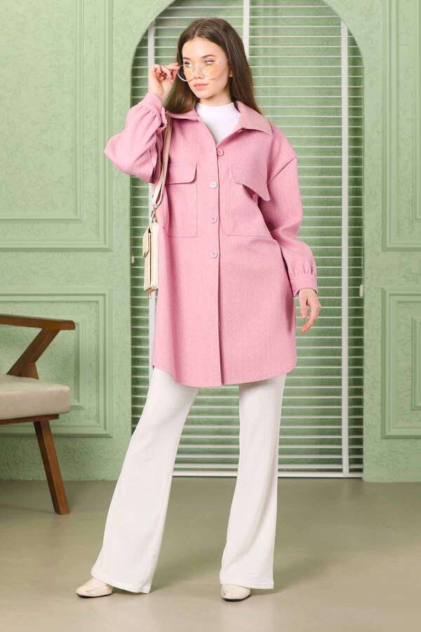 Oversize Shirt Jacket Pink - 4