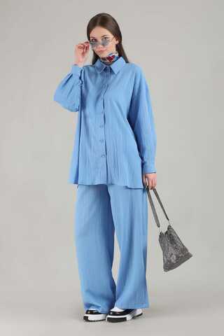 Oversize Shirt Suit Baby Blue - 3