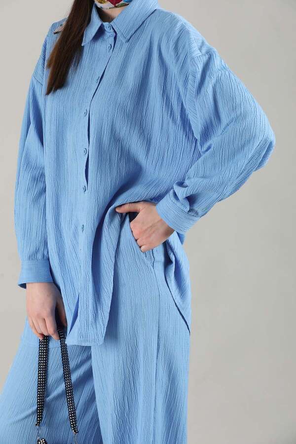 Oversize Shirt Suit Baby Blue - 2