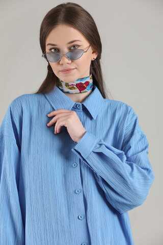 Oversize Shirt Suit Baby Blue - 4