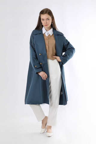 Oversize Trench Coat İndigo - 1