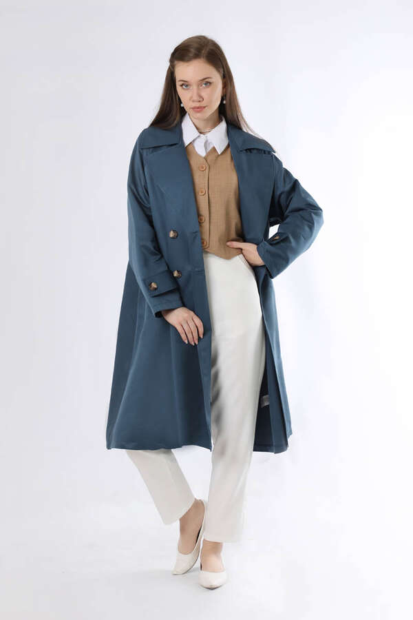 Oversize Trench Coat İndigo - 1