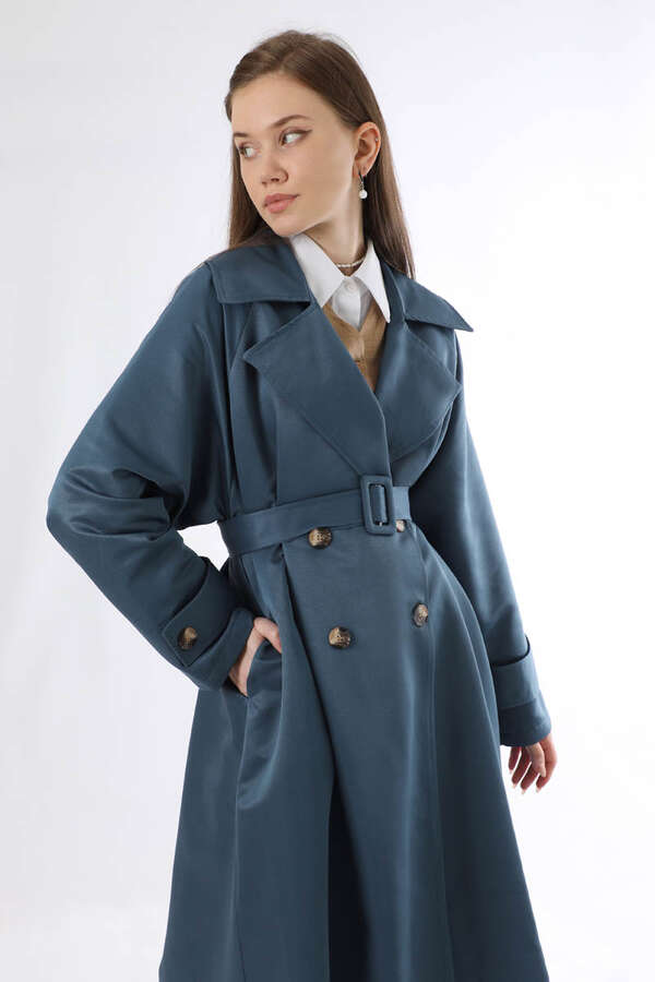 Oversize Trench Coat İndigo - 2