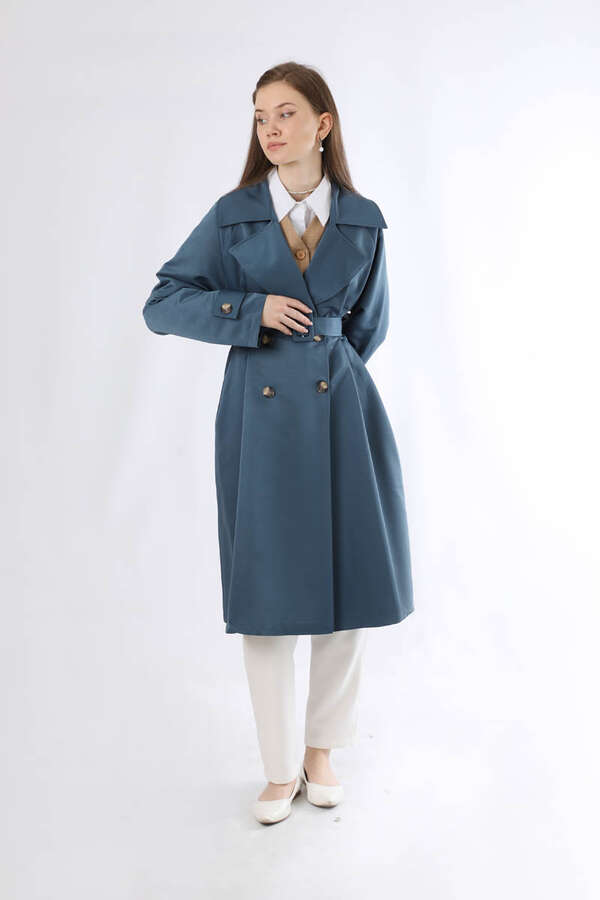 Oversize Trench Coat İndigo - 3
